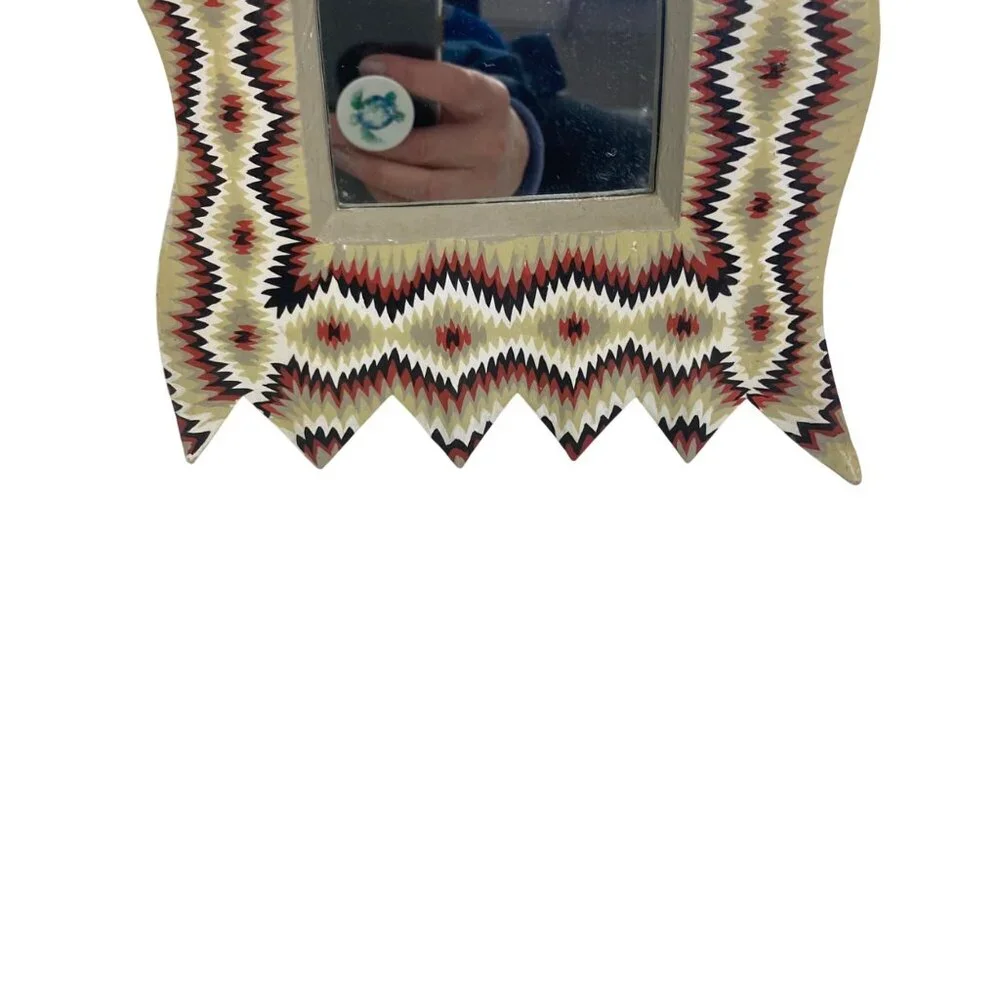 Folk Art Hand Carved Horse Mirror Wood Frame Southwestern Primitive Colorful